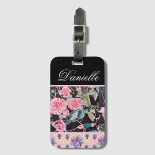 Étiquette À Bagage Rose rose pink aquarelle vintage personnalisable