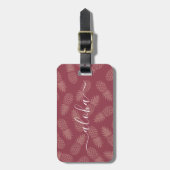 Étiquette À Bagage Rose rose Tropical Ananas Motif Aloha Script (Devant Vertical)