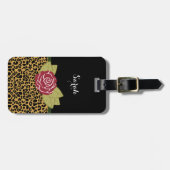 Étiquette À Bagage Rose rouge et nom d'empreinte de léopard Brown (Devant horizontal)