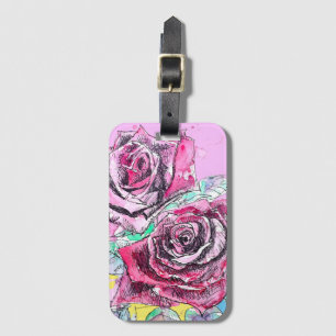 Étiquette À Bagage Rose Rouge Roses Aquarelle Florale Fleurs Fleur
