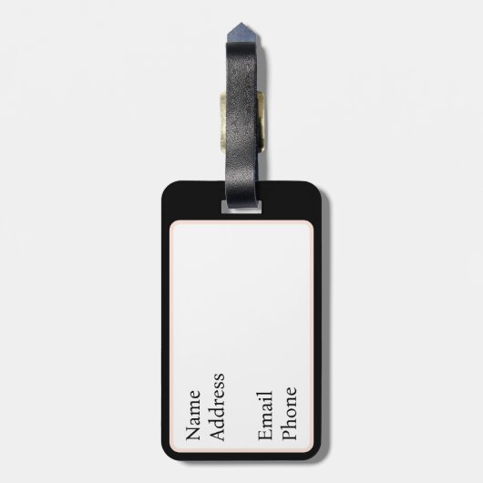 Étiquette À Bagage Rose sur le design noir (Dos Vertical)