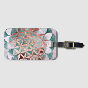 Étiquette À Bagage Rose Turquoise Abstrait Gold Aquarelle Rosette Mot