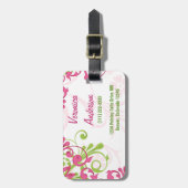 Étiquette À Bagage Rose Vert Blanc Abstrait Floral Personnalisé (Devant Vertical)