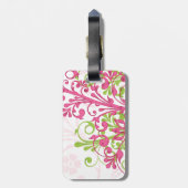 Étiquette À Bagage Rose Vert Blanc Abstrait Floral Personnalisé (Dos Vertical)