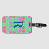 Étiquette À Bagage Rose vert fleuri rétro (Devant Horizontal)