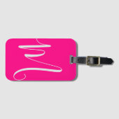 Étiquette À Bagage rose vif - monogramme chic (Devant Horizontal)