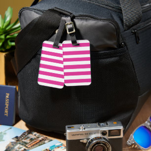 Étiquette À Bagage Roses Chauds et Rayures Blanches