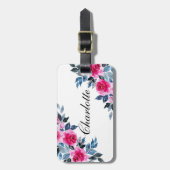 Étiquette À Bagage Roses d'aquarelle rose personnalisée (Devant Vertical)