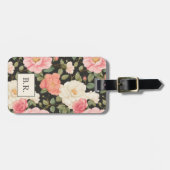 Étiquette À Bagage Roses de Blush & Cream intemporels en Noir Eleganc (Devant horizontal)