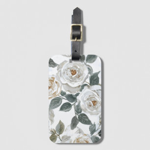 Étiquette À Bagage Roses de jardin   Fleurs aquarelles blanches Vinta