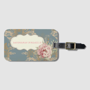 Étiquette À Bagage Roses en damas doré élégantes et chic