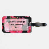 Étiquette À Bagage Roses et verdure rouges d'aquarelle sur le noir (Dos horizontal)