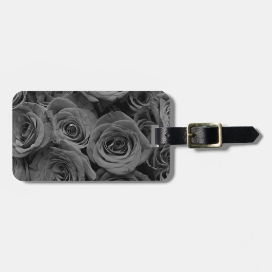 Étiquette À Bagage Roses gris, photo florale grise (Devant horizontal)