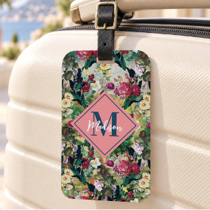 Étiquette À Bagage Roses jaunes vintage shabby chic à motif diamant