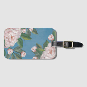 Étiquette À Bagage Roses rose pâle avec Arrière - plan bleu marine