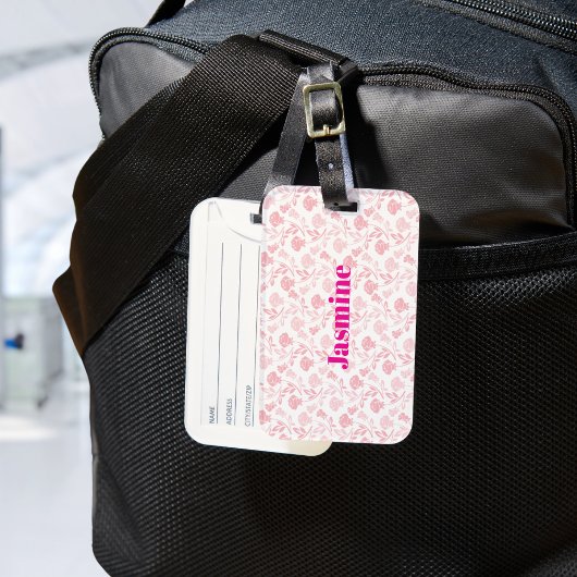 Étiquette À Bagage Roses roses roses Motif Floral avec Monogramme per