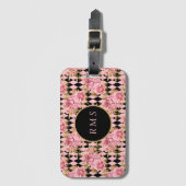 Étiquette À Bagage Roses roses sur le Monogramme arlequin (Devant Vertical)