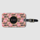 Étiquette À Bagage Roses roses sur le Monogramme arlequin (Devant Horizontal)