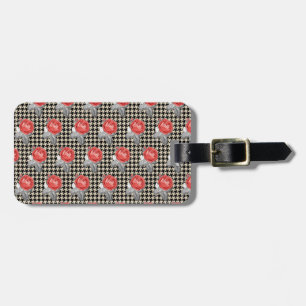 Étiquette À Bagage Roses roses vintage et motif pied-de-poule