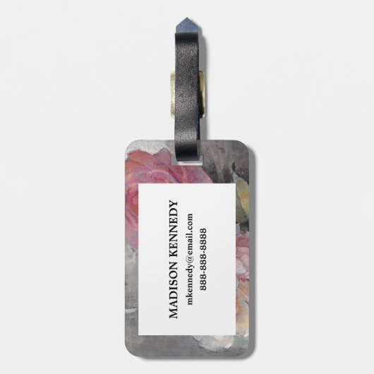 Étiquette À Bagage Roses sur Grey (Dos Vertical)