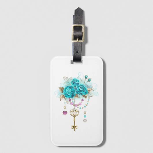 Étiquette À Bagage Roses turquoise avec touches (Devant Vertical)