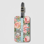 Étiquette À Bagage Roses Whimsics Modernes Et Horloges Motif Bleu (Devant Vertical)