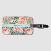 Étiquette À Bagage Roses Whimsics Modernes Et Horloges Motif Bleu (Devant Horizontal)