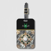 Étiquette À Bagage Rosette florale dorée sur marbre (Devant Vertical)