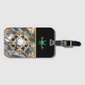 Étiquette À Bagage Rosette florale dorée sur marbre (Devant Horizontal)