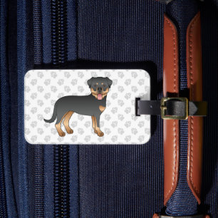 Étiquette À Bagage Rotation Noire Et Tan Coupe Cartoon Chien Et Patro