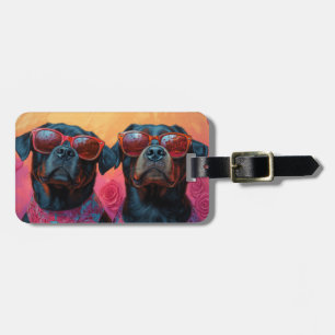 Étiquette À Bagage Rottweiler avec Roses de coeur Saint Valentin