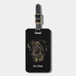 Étiquette À Bagage Rottweiler Chien Portrait Vintage Rottie Design
