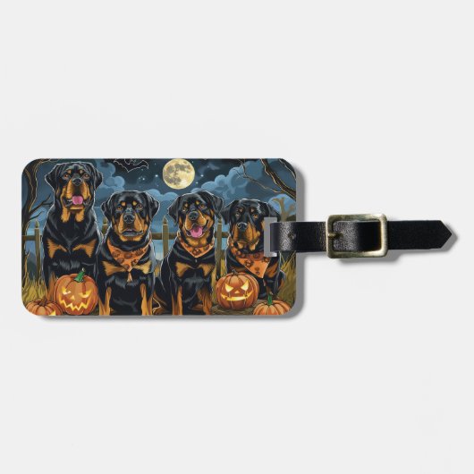 Étiquette À Bagage Rottweiler Halloween Épouvantable (Devant horizontal)