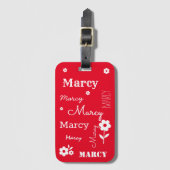 Étiquette À Bagage Rouge avec fleurs blanches, étiquette de bagage Cu (Devant Vertical)