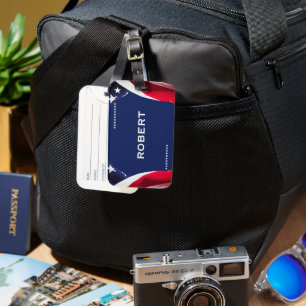 Étiquette À Bagage Rouge Blanc & Bleu-Drapeau américain étoiles et ba
