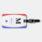 Étiquette À Bagage Rouge Blanc & Bleu Patriotique Nom Monogram valise (Devant horizontal)