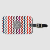 Étiquette À Bagage Rouge blanc gris Chevron Zigzag Monogramme (Devant Horizontal)
