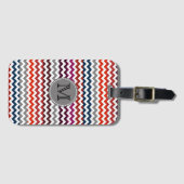 Étiquette À Bagage Rouge blanc gris Chevron Zigzag Monogramme (Devant Horizontal)