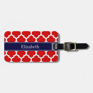 Étiquette À Bagage Rouge Blanc Marocain #5 Bleu Marine Monogramme Nom