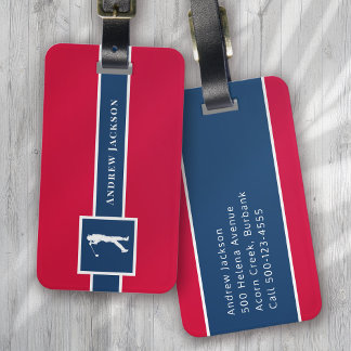 Étiquette À Bagage Rouge bleu Personnalisé Monogramme Golfeur
