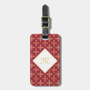 Étiquette À Bagage Rouge de luxe et or Quatre de monogramme floral