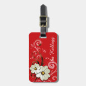 Étiquette À Bagage Rouge de tourbillonnement floral moderne des (Devant Vertical)