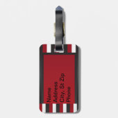 Étiquette À Bagage Rouge du monogramme |, rayures blanches noires (Dos Vertical)