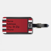 Étiquette À Bagage Rouge du monogramme |, rayures blanches noires (Dos horizontal)
