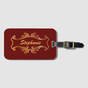 Étiquette À Bagage Rouge Élégant Bourgogne Marron Doré Personnalisé C