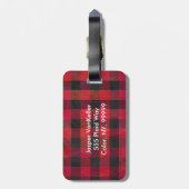 Étiquette À Bagage Rouge et noir À damiers plaid (Dos Vertical)