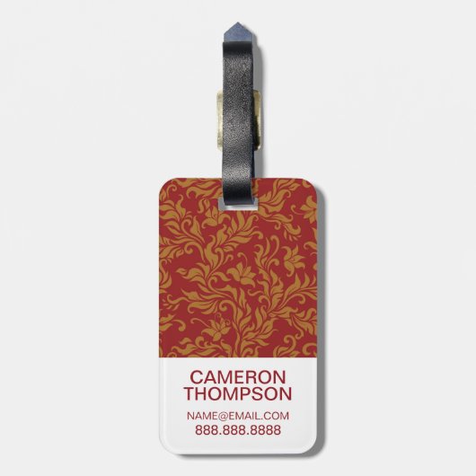 Étiquette À Bagage Rouge fait sur commande de photo et de monogramme (Dos Vertical)