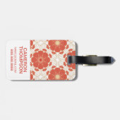 Étiquette À Bagage Rouge fait sur commande de photo et motif floral (Dos horizontal)