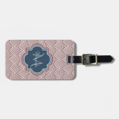 Étiquette À Bagage Rouge foncé Déco pétoncles bleu marine Monogramme  (Devant horizontal)