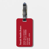 Étiquette À Bagage Rouge Foncé Uni avec Texte Blanc (Dos Vertical)